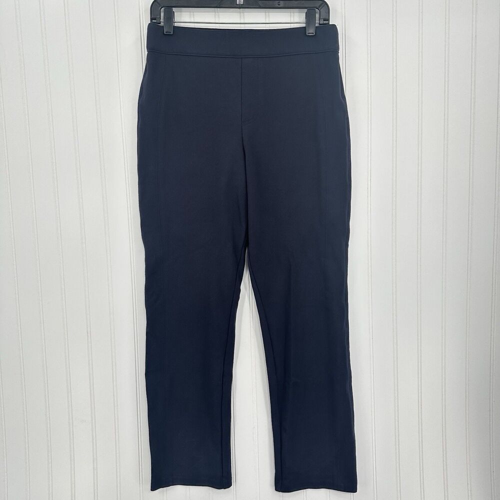 Spanx Pants Womens Large Perfect Ponte Slim Straight Navy Blue Smooth Career EUC
